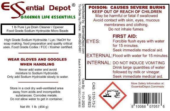 9 lbs Food Grade Sodium Hydroxide Lye Evenly-Sized Micro Pels (Beads or  Particles) - 9 x 1 lb Bottles - Lye Drain Cleaner - FREE SHIPPING