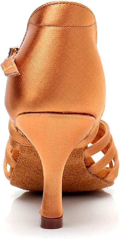 RoseMoli Women's Satin Latin Dance Shoes Tan Professional