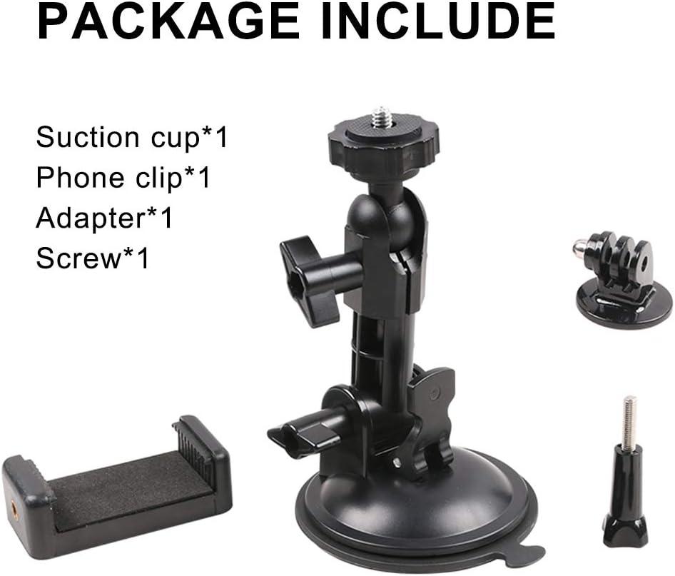 Powerful Suction Cup Camera Car Mount with Tripod Adapter and Phone Holder  for GoPro Hero 11/10/9/8/7/6 Black, iPhone,DJI Osmo Action, Samsung Galaxy,  Google Pixel and More (3.3 * 3.3 * 5.6in) 3.3*3.3*5.6in