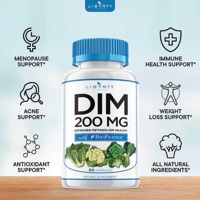 DIM Supplement 200mg DIM Diindolylmethane Plus BioPerine 120Day