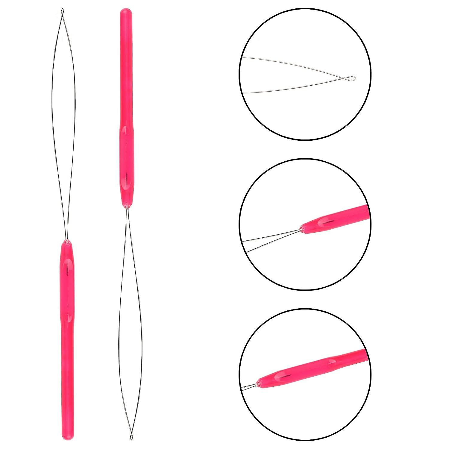 Stainless Steel Hair Extensions Loop Needle Pulling Hook Tool, 3 PCS Micro Threader Wire Crochet Tools Silicone Microlink Beads Rings Feathers - View #6