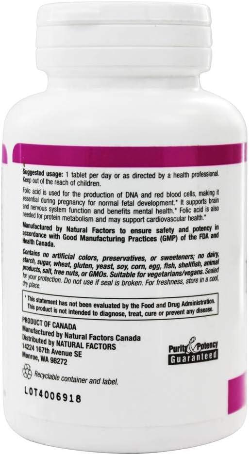 Natural Factors Folic Acid 1mg Tablets 90Count Pack of 2 Essential