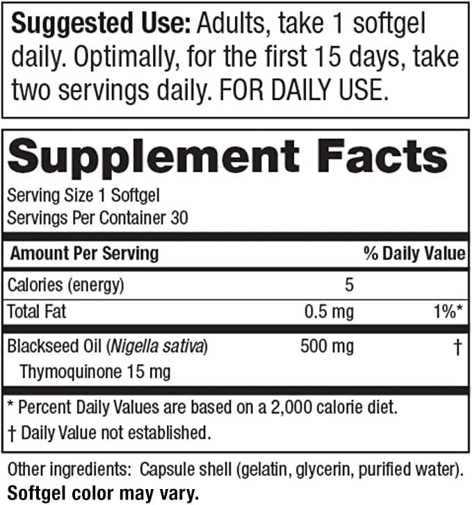 High Potency Black Seed Oil Double Strength + Cold Pressed 3 Thymoquinone 500 mg Black