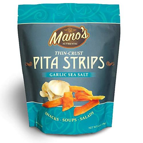 Manos Authentic Pita Chip Strips Healthy Thin Snackable Garlic Sea