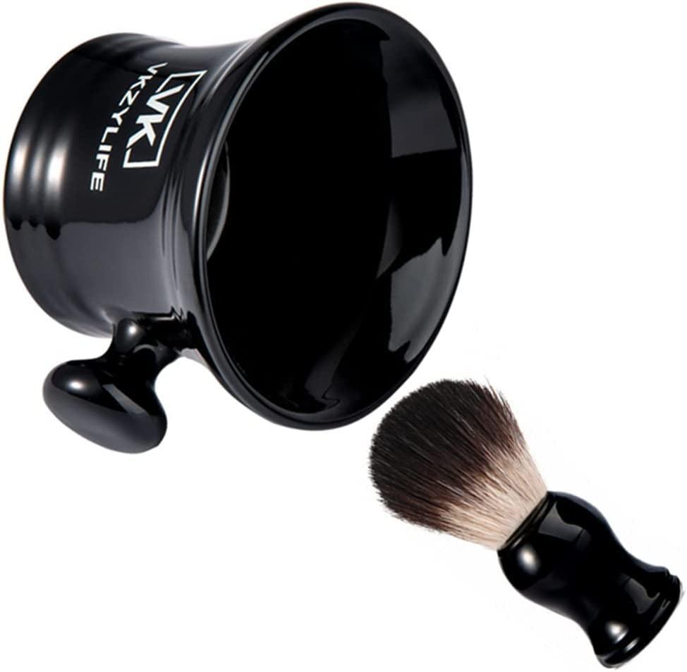Ceramic Shaving Soap Mug Bowl with Handle and Shaving Brush Set for Men