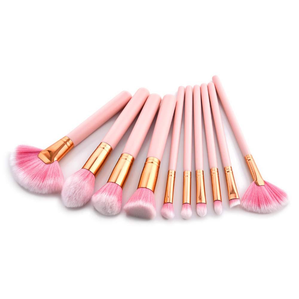 10-Piece Everyday Use Oval Kabuki Metallic Cosmetic Makeup Brushes Set -  Rainbow