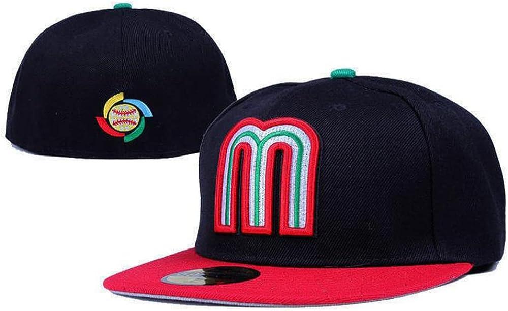 2PCS Mexico Baseball Hat - World Baseball Classic Hat - Mexico New Era  Fitted Hat (Green+Black) 7 1/4