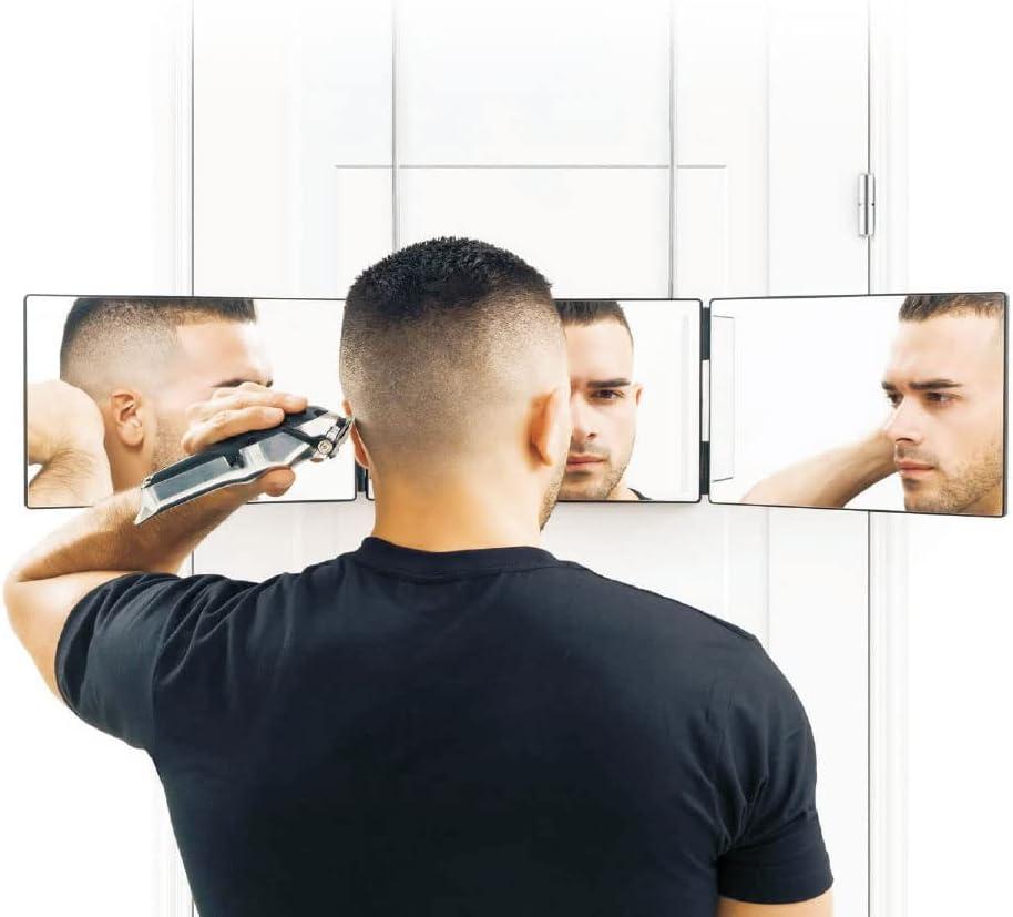 Hanging 3 Way Mirror with LED Lights Trifold Self Haircut Mirror Adjustable  Makeup Mirror 360-degree Viewing Angle Cut Mirror