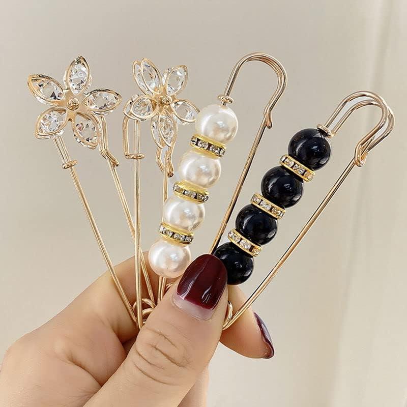 9 Pcs Pearl Brooch Pins Safety Pins for Clothes Sweater Shawl Clips Faux  Pearl Rhinestones Brooches