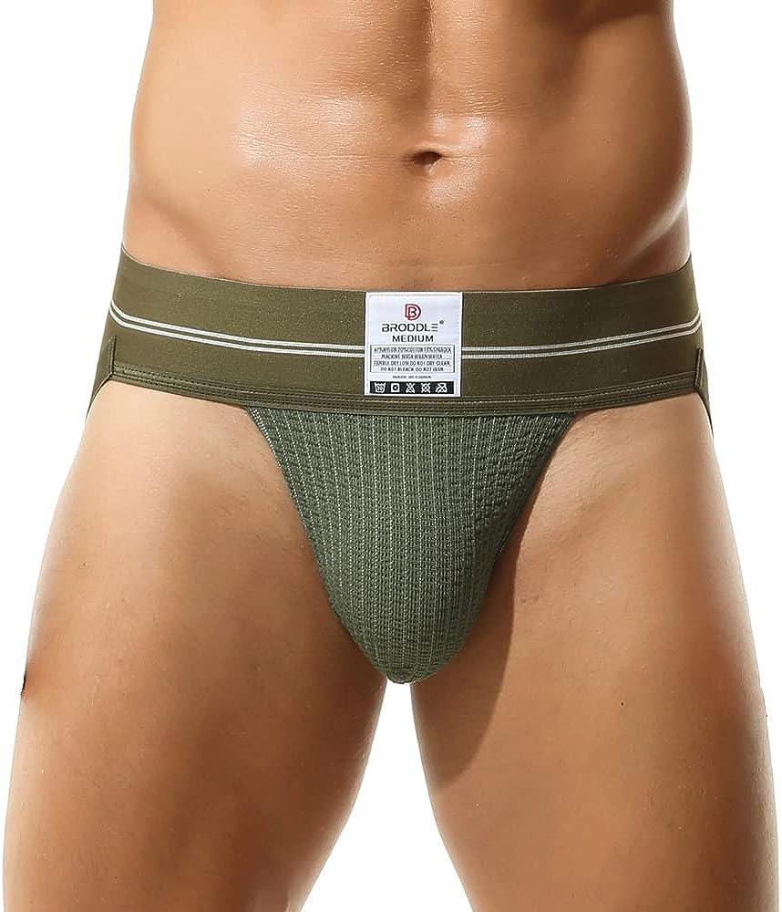 BRODDLE Men's Jockstrap Stretchy Nylon Mesh Pouch Performance Workout  Athletic Supporters for Men Green Large