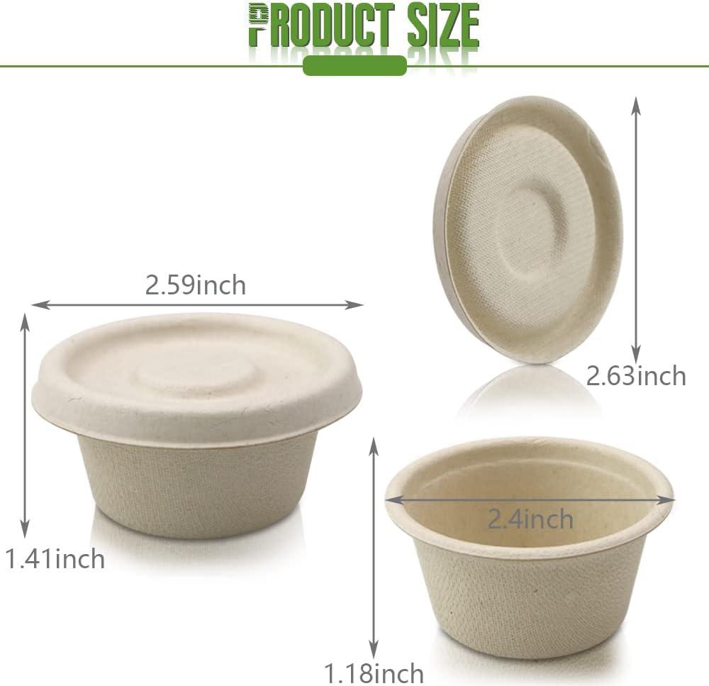 60 Sets 2oz Natural Bagasse Fiber Condiment Cups with Lids ...