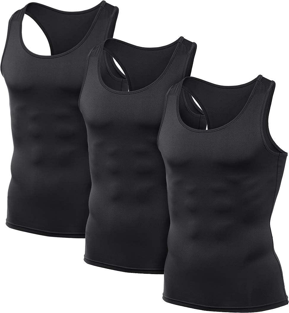 TSLA 1 or 3 Pack Men's Athletic Compression Sleeveless Tank Top Cool Dry  Sports Running Basketball Workout Base Layer Active 3pack Tank Tops  Black/Black/Black Small