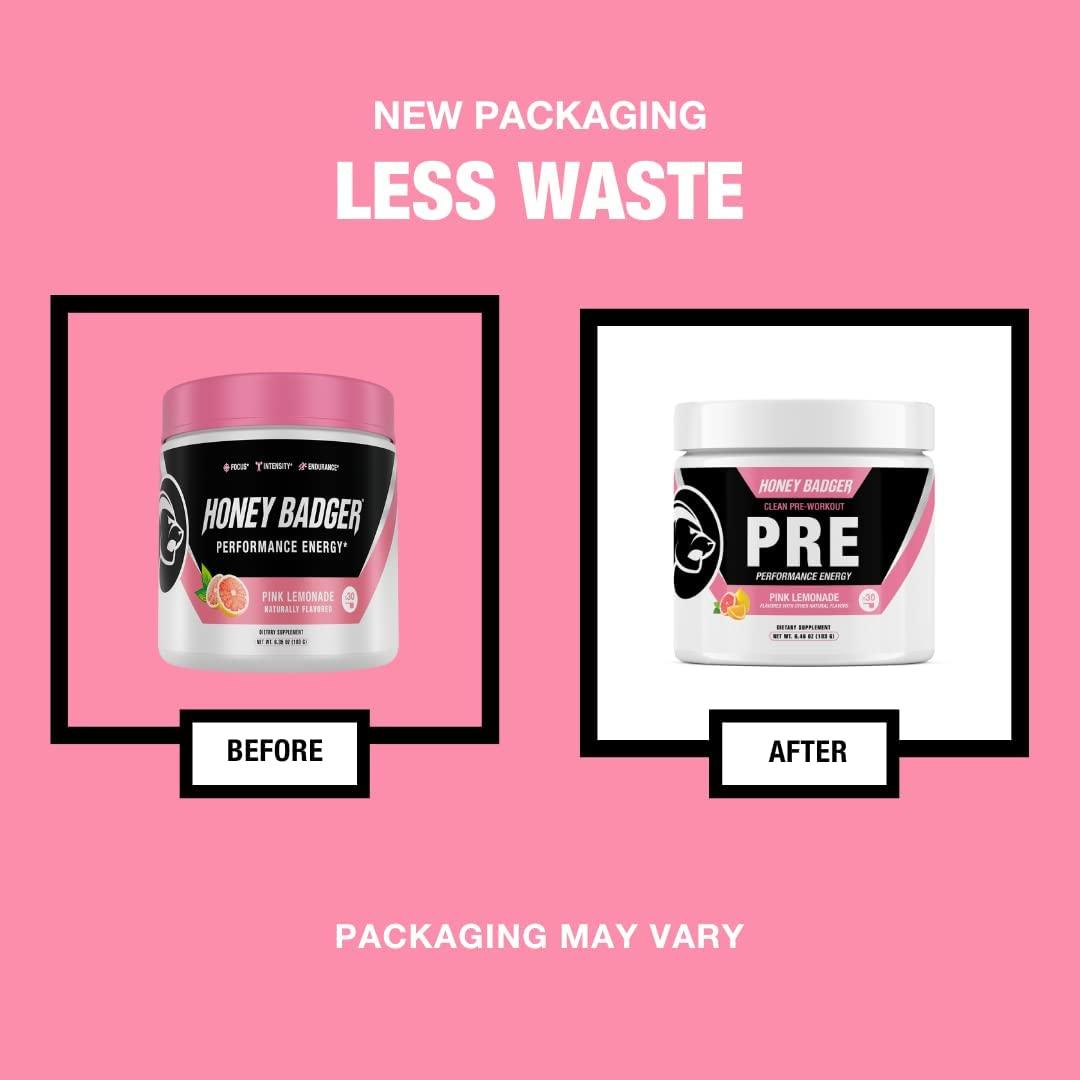 Honey Badger Pre Workout Powder Vegan Keto Pink Lemonade Preworkout Natural Energy for Men