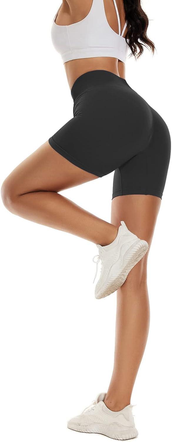 BATHRINS Women's Seamless Butt Lifting Shorts High Waisted Booty Shorts  Running Gym Yoga Workout Shorts Black Medium