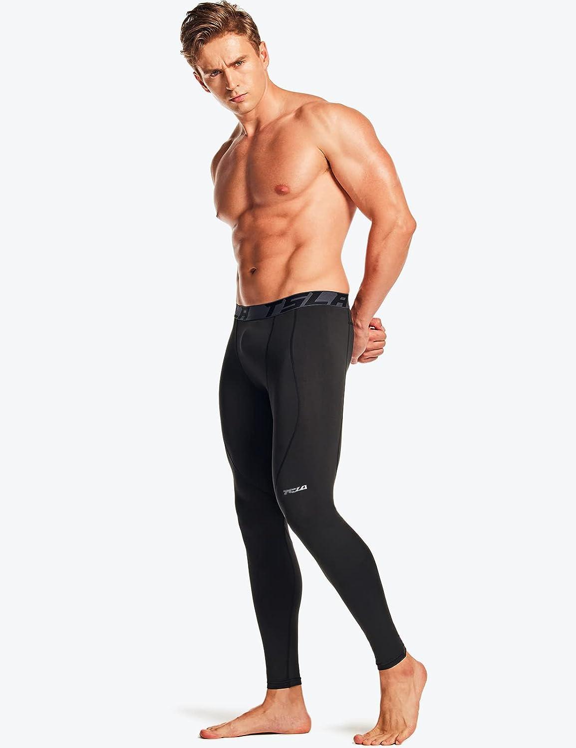 TSLA 1 or 2 Pack Men's Thermal Compression Pants, Athletic Sports Leggings  & Running Tights, Wintergear