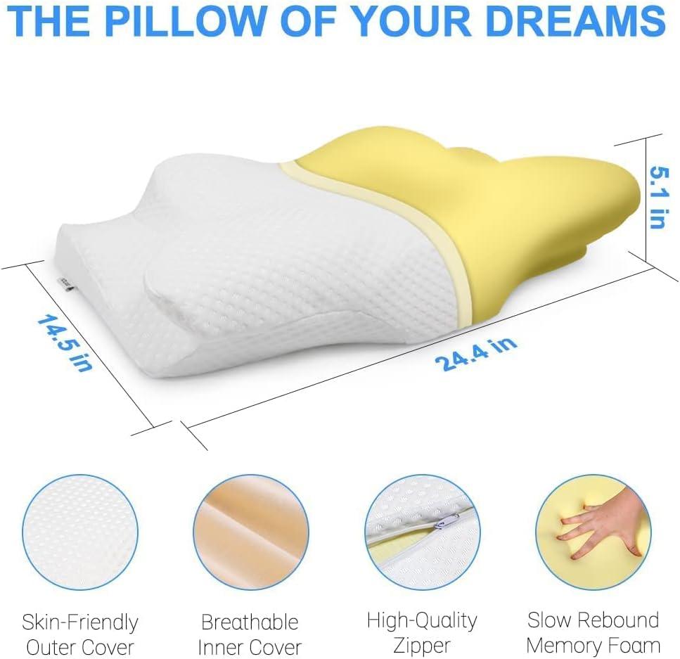 Cervical Pillow for Neck Pain Relief, Hollow Design Odorless Memory Foam  Pillows with Cooling Case, Adjustable Orthopedic Bed Pillow for Sleeping