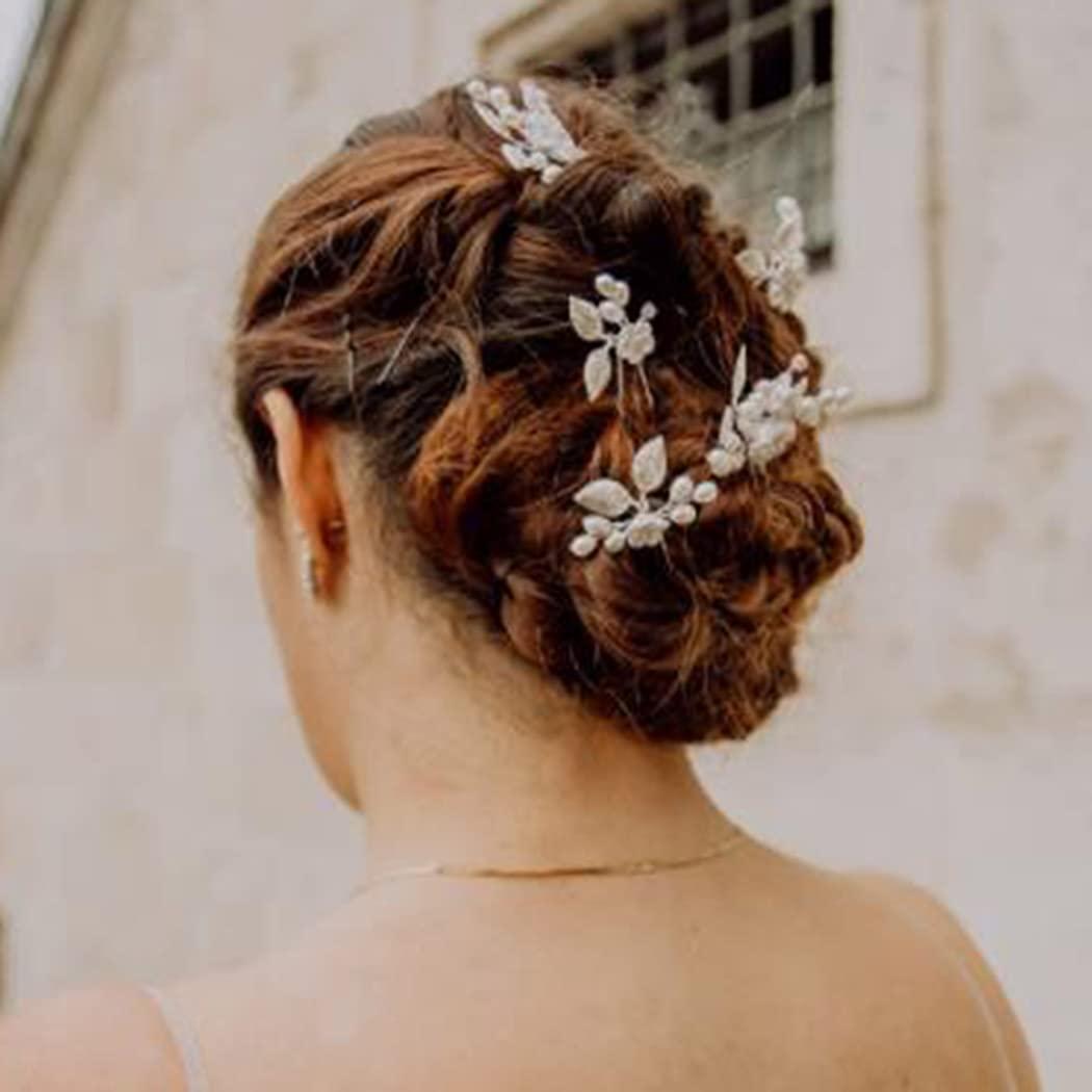 Unicra Braut Haarspange Mit Blume & Perlen – Silberfarbener Strass-Schmuck Für Hochzeit