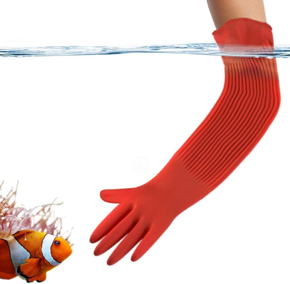 SunGrow Rubber Aquarium Gloves, Long Latex Gloves Keep Hands and
