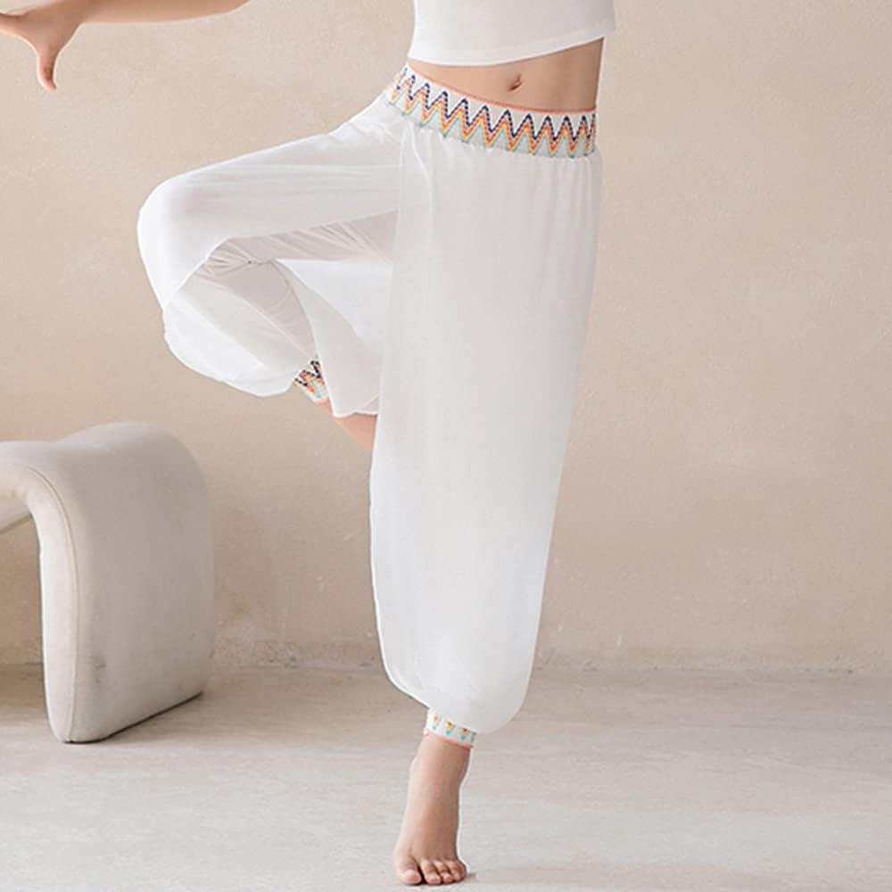 Girls Dance Pants Ethnic Chiffon Ballet Belly Yoga Loose Fit Flowy Harem  Lantern Trousers White 5-6 Years