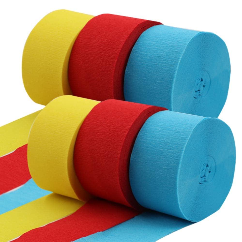 Red Blue Yellow Crepe Paper Streamer Rolls Hanging Party Decoration Total 490Feet, 6 Rolls