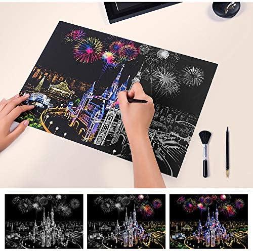 2 Pack Scratch Art Rainbow Painting Paper, Sketch Pad DIY Night View  Scratchboard for Kids & Adults, Engraving Art & Craft Set, Scratch Painting