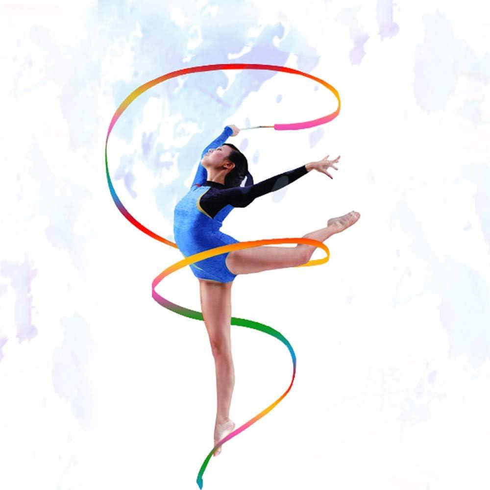 huianer Dance Ribbons Gymnastics Ribbon Streamers Ribbon Dancer Wand  Rhythmic Ribbon for Children Art Dances, Baton Twirling Rainbow 2pcs