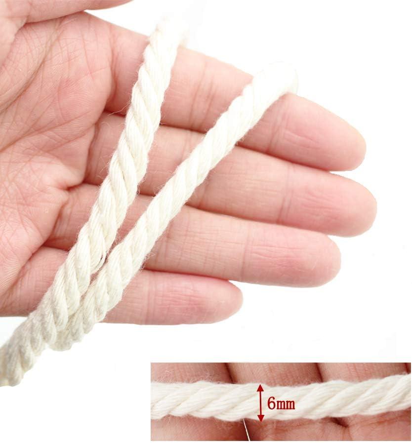 164ft Natural Cotton Rope Cord 1/4 inch Thick for Making Rope Wrapped Jars  Vase Rope Bucket Lamp Coaster DIY Rope Craft Project 6mm X 50m(about 55 Yd)
