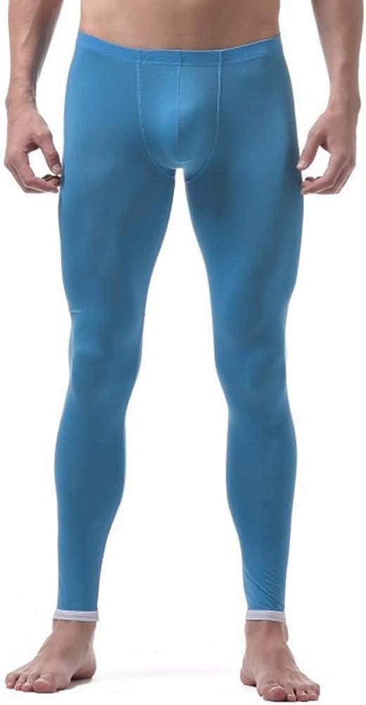 K-Men Men Ice Silk Underwear Low Rise Slim Legging Tight Pant Mesh Long  Trousers Small Blue-3