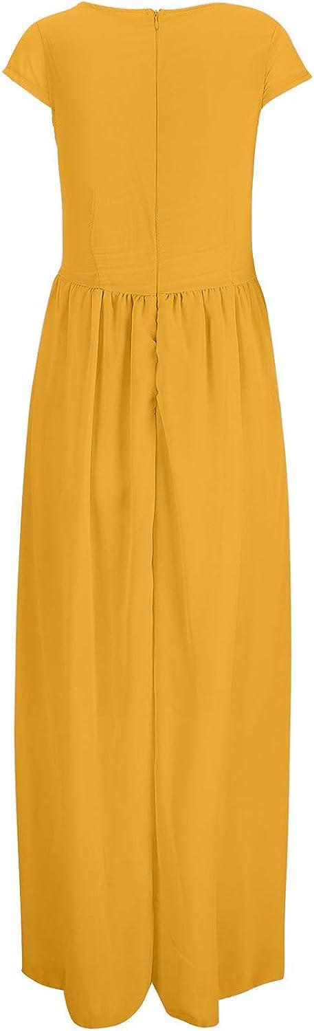 UIKMN Women's Party Dress Cap Sleeve V Neck Chiffon Wrap Gown