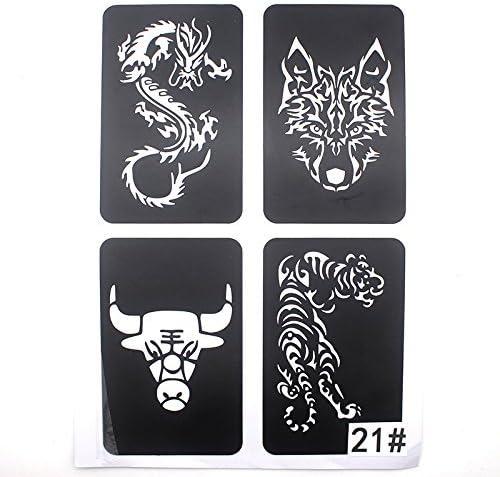 Xmasir 3 Sheet 22Pcs Cool Drawing Glitter Tattoo Stencil for Men Wolf  Dragon Tiger Skull Animal Airbrush Stencils & Templates
