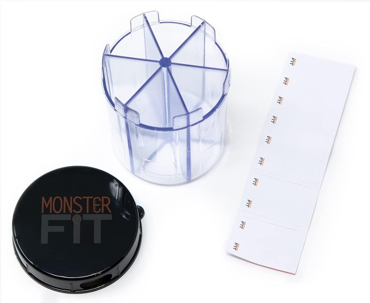 Monster Supplement Medicine Pill Organizer Dispenser, 7 Compartments and  Labels, EZ Open Bottle, Extra Large Holder Fits a Month Plus of Almost Any