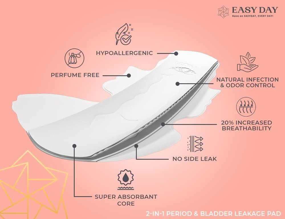 EASYDAY Heavy Flow 2in1 Period & Bladder Leakage Pads with Wings