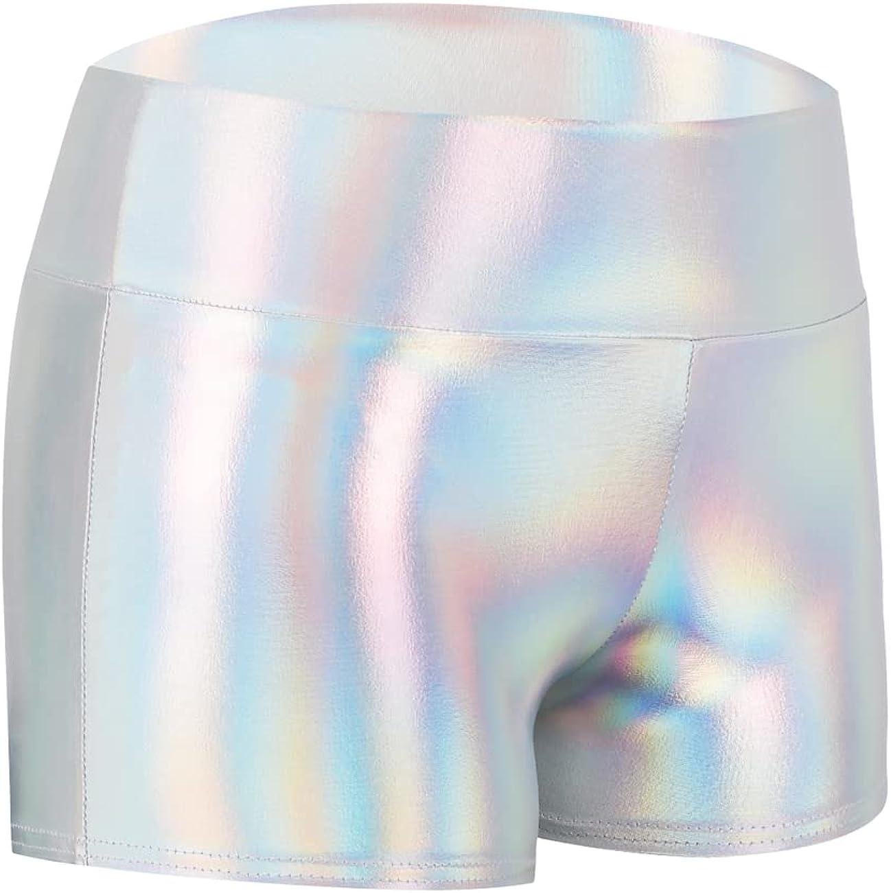 PrettyGuide Women's High Waist Metallic Disco Shorts | XX-Large Laser | Rave Dance Bottoms