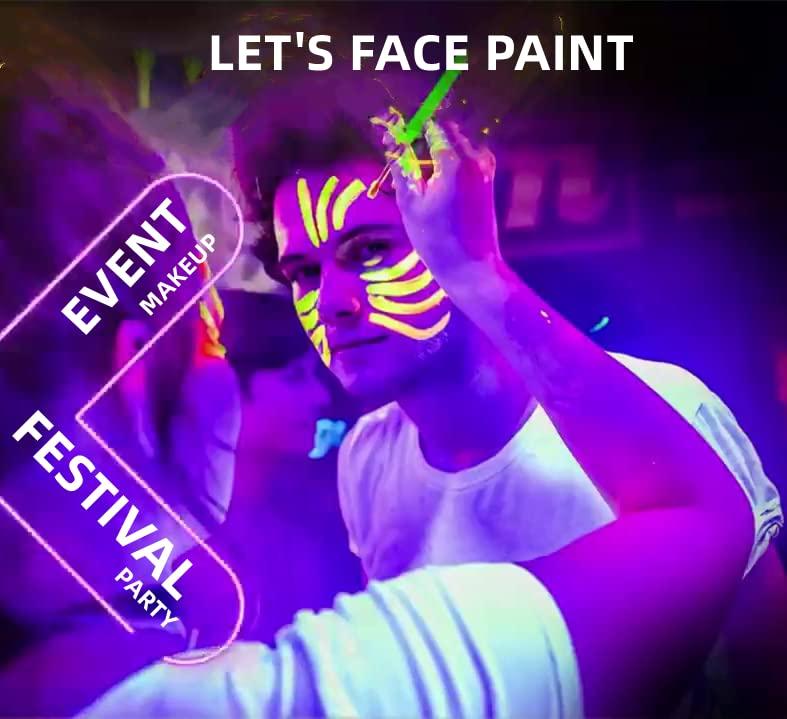 Halloween 16 Pcs Face Paint With Stencils, SayingArt Glow In Blacklight  Face / Body Painting Makeup Kit For Kids, UV Neon Fluorescent Face Paint