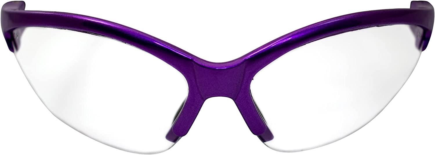 Global Vision Cougar Safety Glasses Clear Lens Purple for Nurses, Dental Assistants, Women & Men