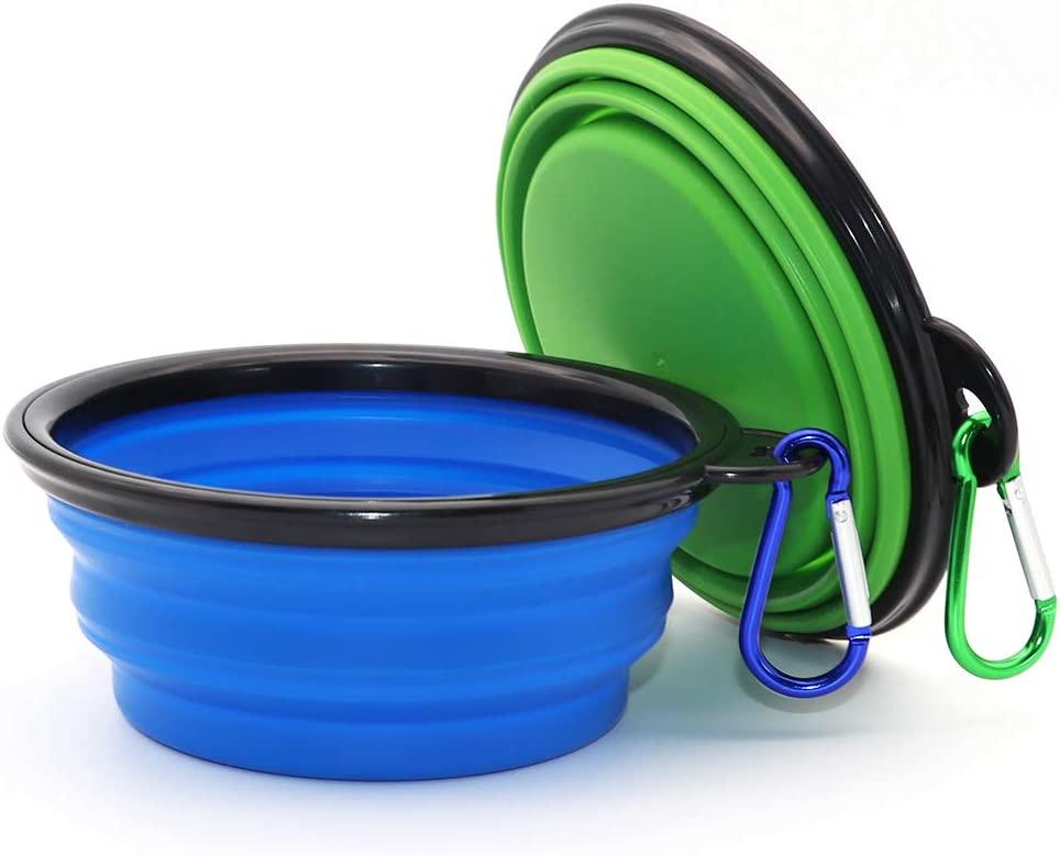 Dog Bowl Pet Collapsible Bowls, 2 Pack Collapsible Dog Water Bowls for Cats  Dogs, Portable Pet Feeding Watering Dish for Walking Parking Traveling with  2 Carabiners Small Blue+Green