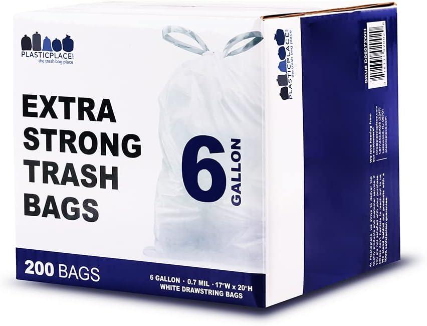 2 Gallon Drawstring Trash Bags,Small Kitchen Garbage Bags Strong Small Trash Bag for Kitchen Bathroom Bedroom Office,200 Counts White