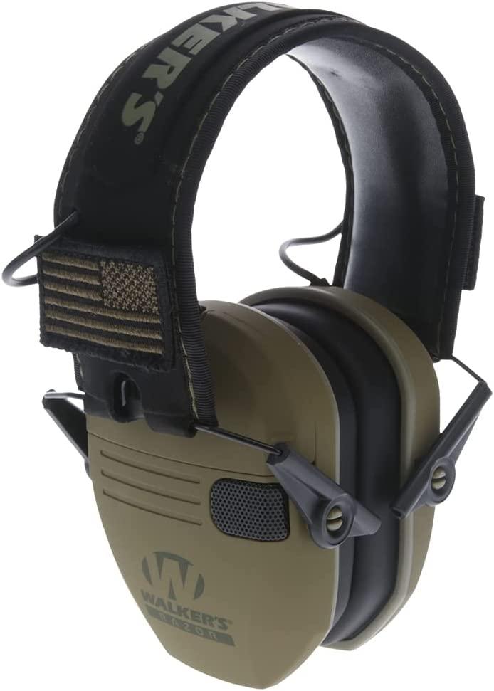 Walkers Razor Slim Ultra Low Profile Electronic Earmuffs Olive Drab Green, Adjustable Range