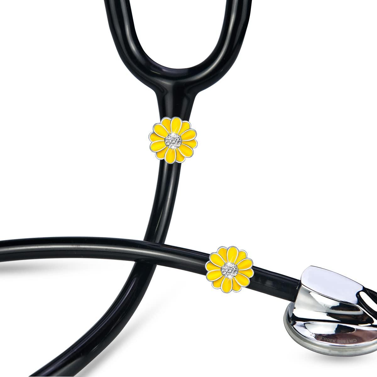 HEYGOO 2 Pack Sunflower Bling Stethoscope Charms Unique ID Name Tags