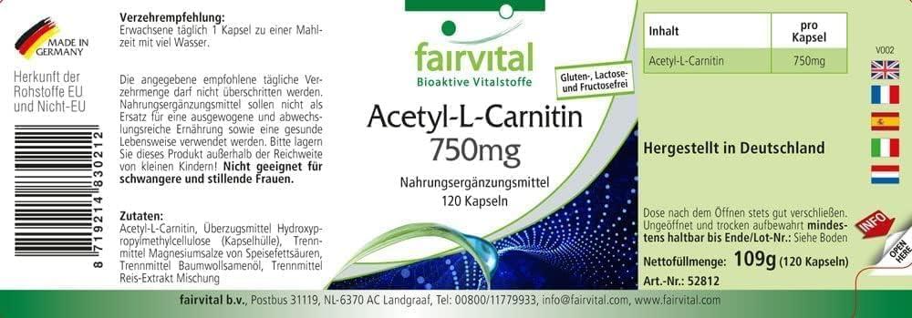 Fairvital Acetyl-L-Carnitine 750mg - High Dose Vegan Supplement | 120  Capsules for Enhanced Energy & Focus | Buy Now with Express International  Delivery