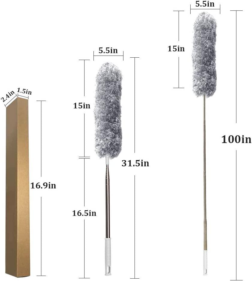 DELUX Microfiber Feather Duster Extendable Duster with 100 inches Extra  Long Pole, Bendable Head & Long Handle Dusters for Cleaning Ceiling Fan,  High
