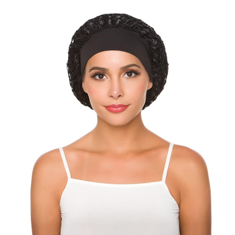 Crochet Hair Net Snood Hat Satin Sleep Cap for Women Black Buy