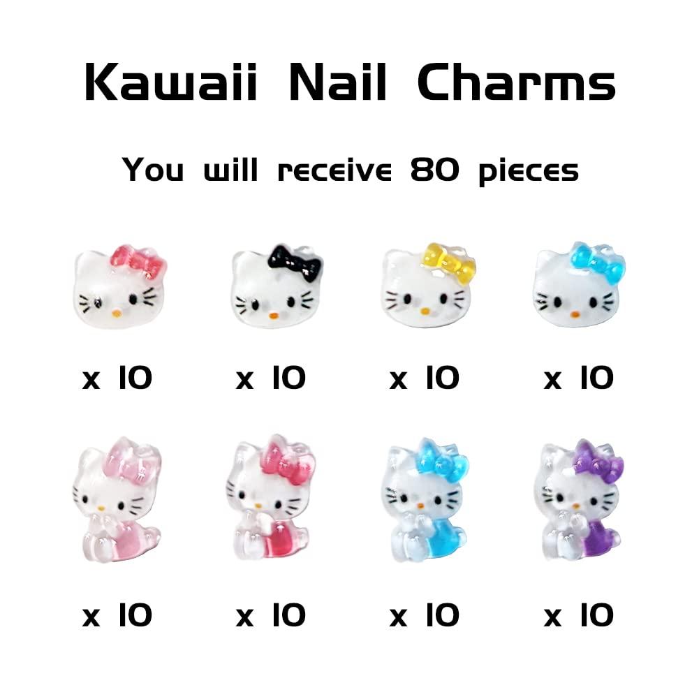Tezocr Kawaii Nail Charms Hello Kitty Nail Charms for Acrylic Nails Cute  Nail Jewelry Design Hello Kitty Nail Art Charms for Women Girls Cartoon Nail  Diamond Decoration DIY Manicure Accessories Multicolor