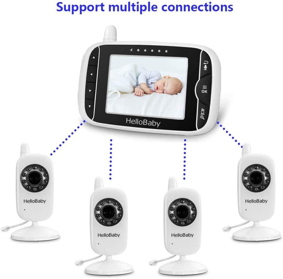 HelloBaby Video Baby Monitor with Remote Camera Pan-Tilt-Zoom, 3.2'' Color  LCD Screen, Infrared Night Vision, Temperature Display, Lullaby, Two Way