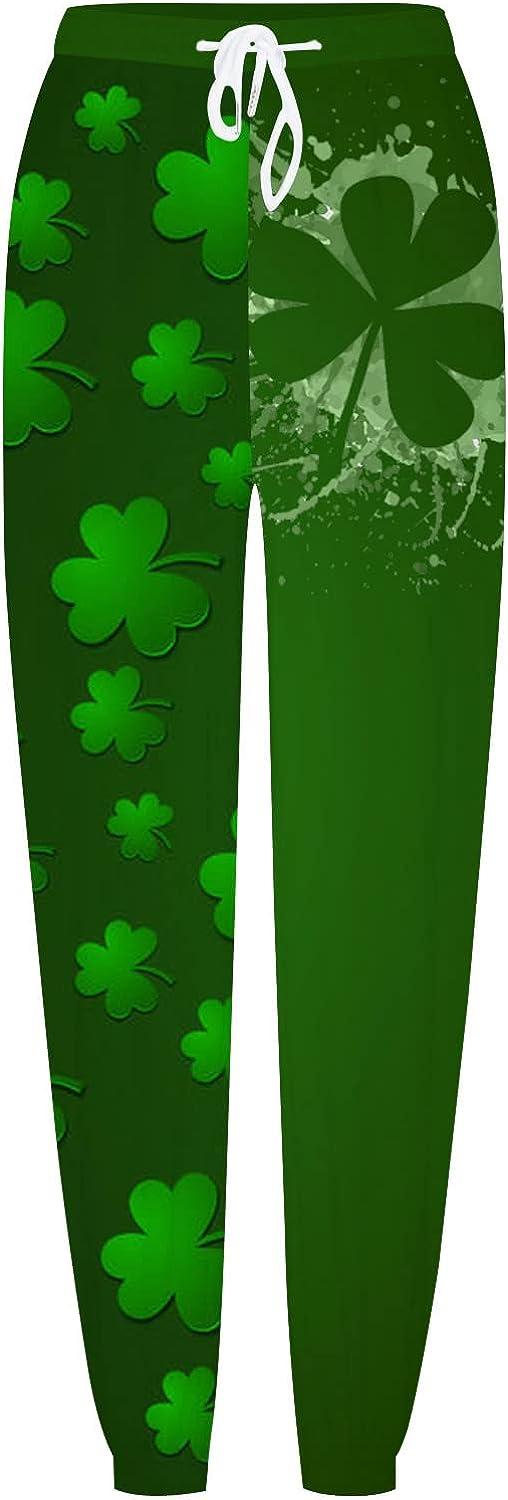 BUIgtTklOP Men/Women St. Patricks Day Sweatpants Shamrock Print Casual  Loose Elastic Waist Drawstring Pants Sports Trousers 3army Green XX-Large