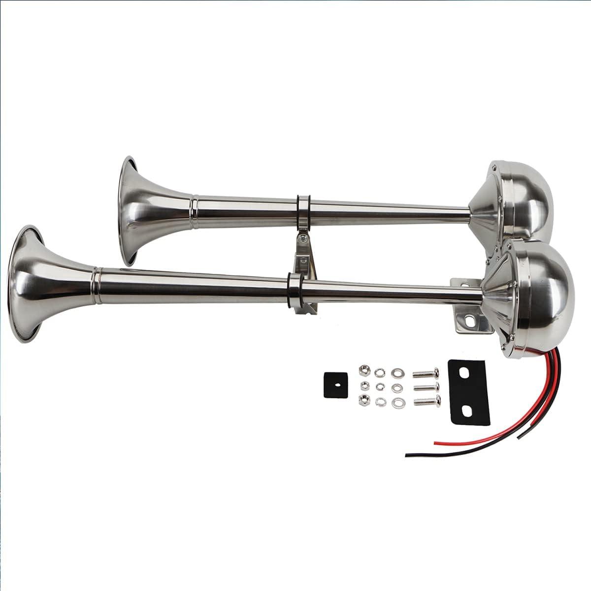 Oversea Boat Sound System 125db Dual Trumpet 12V Small Size Stainless Steel  Electric Horn Marine Grade