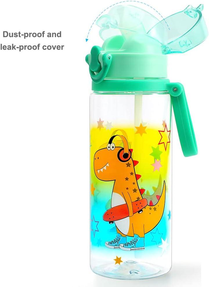 Water Bottle with Straw for Children, Cute Cartoon Straw, Dinosaur