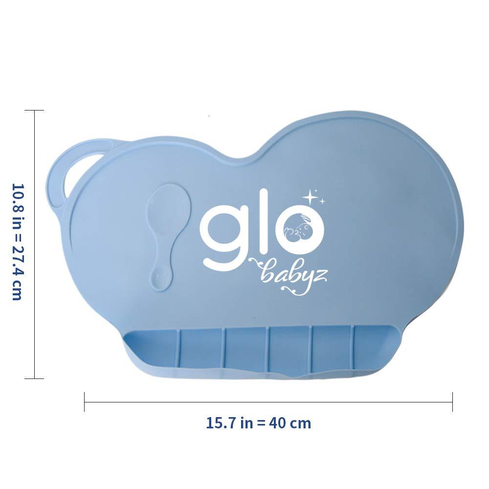 Glo Babyz Food Catching Silicone Placemat for Babies Toddlers & Kids -  Non-Slip Food Grade Silicone Material with Drawstring Bag Included (Blue  and Pink))