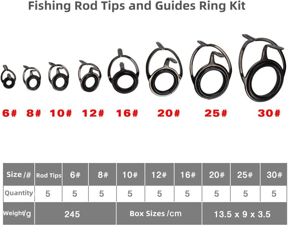 YMH 7Pcs Mixed Size Fishing Rod Guides Tip Top Eye Line Rings