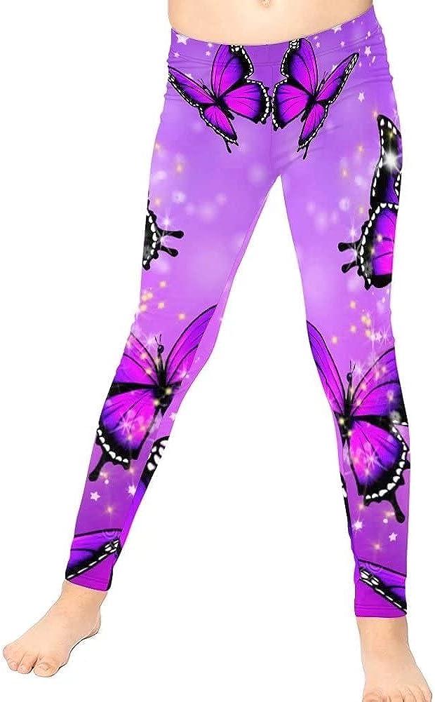 NDISTIN Lightweight Yoga Pants Girls Leggings Girls Sport Pants Tall Length  Athletic Leggings with Polyester Bling Butterfly Small